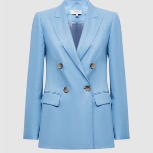 Reiss Women's Sky Blue Linen Hollie Double-Breasted Blazer